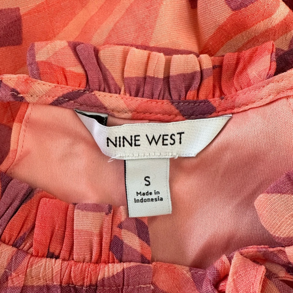 Nine West Halter Maxi Dress Size Small Coral Floral Tropical Print Flowy Lined - Picture 5 of 7